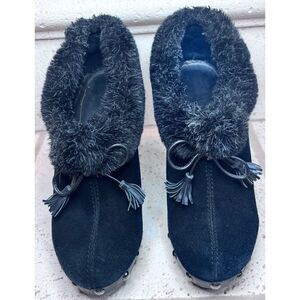 Colin Stuart Black Suede Faux Fur Studded Booties Ankle Clogs Size 7.5